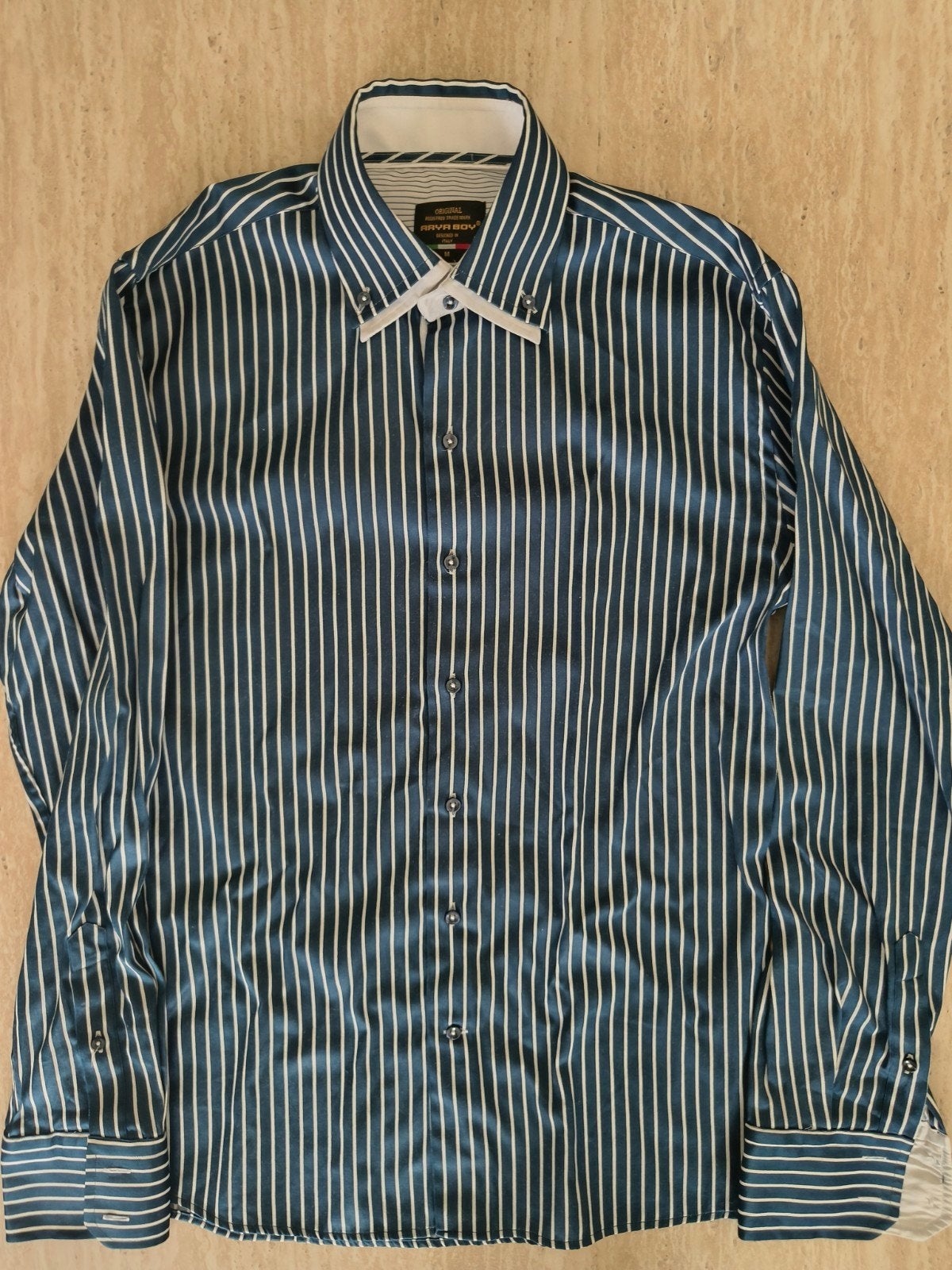 Arya Boy gestreept overhemd - Maat M, Kleding | Heren, Arya Boy, Blauw, Zo goed als nieuw, Halswijdte 39/40 (M)