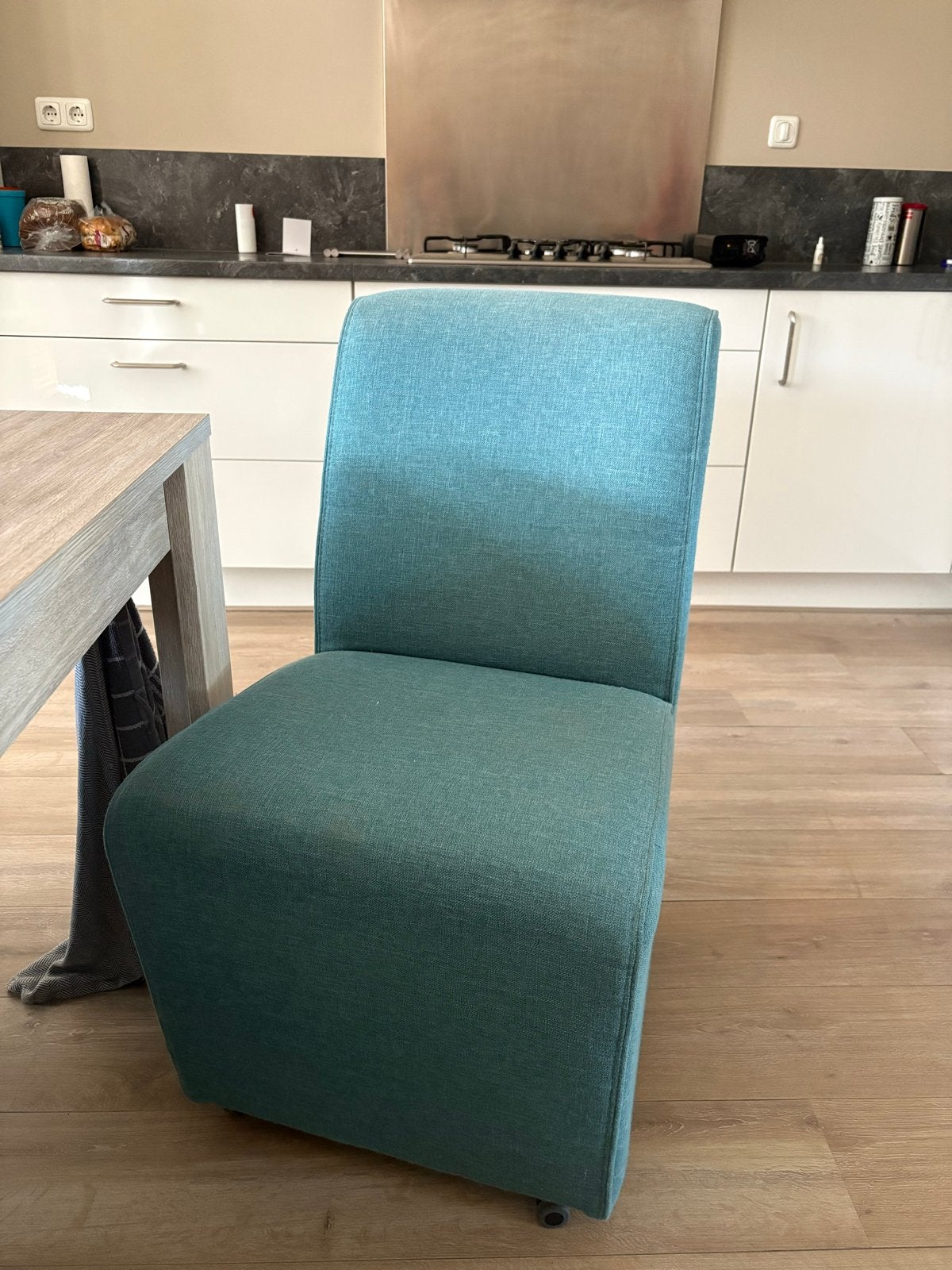 4 blauwe eetkamerstoelen, Ophalen, Gebruikt, Blauw, Vier
