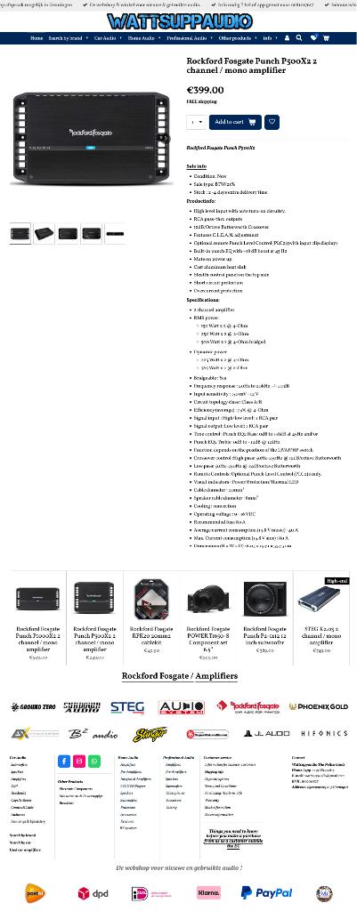 Rockford Fosgate Punch P500X2 2 kanaals / mono versterker, Audio Design, Nieuw, Am Breilingsweg 3, 76709 Kronau, Duitsland, Ophalen of Verzenden