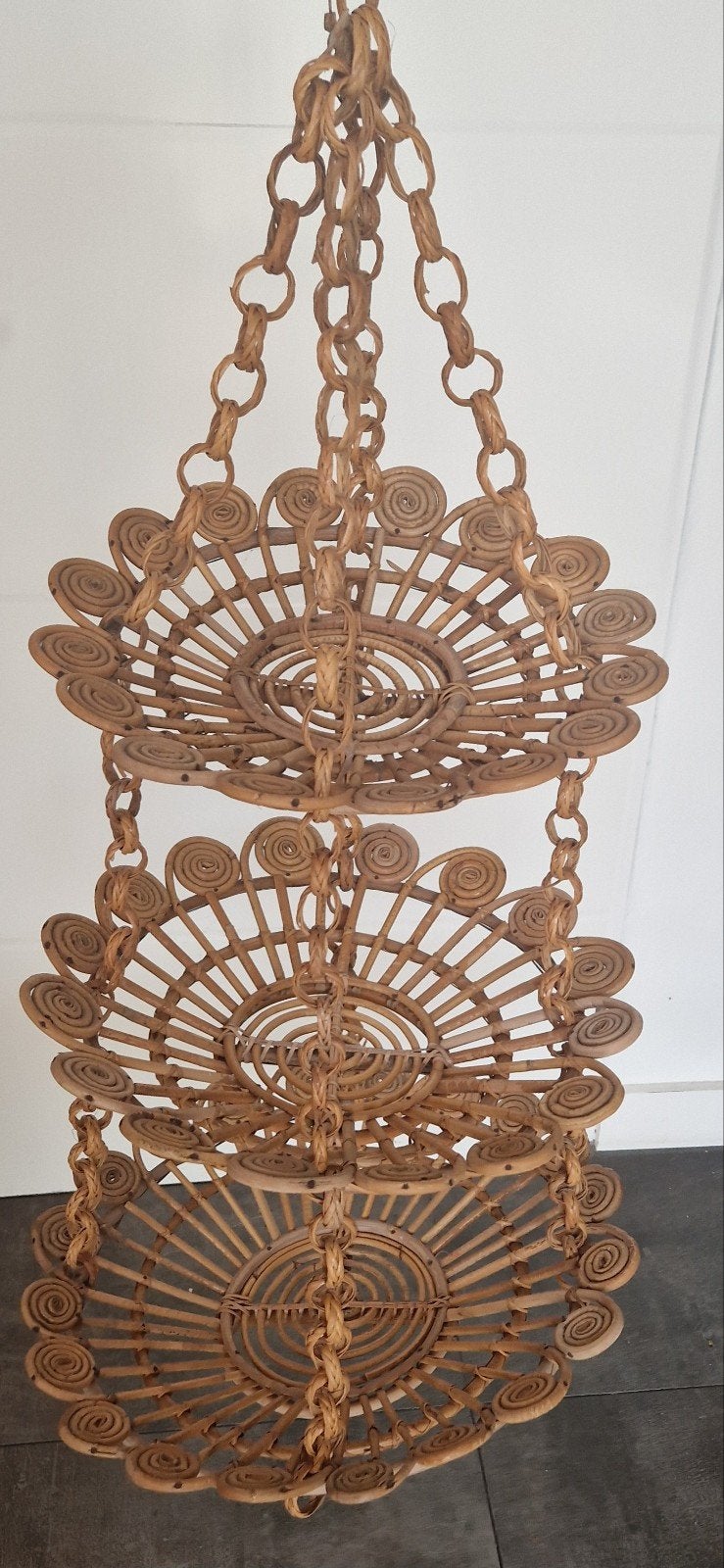 vintage rotan opbergmandjes/retro hangende etagere, Ophalen, Huis en Inrichting