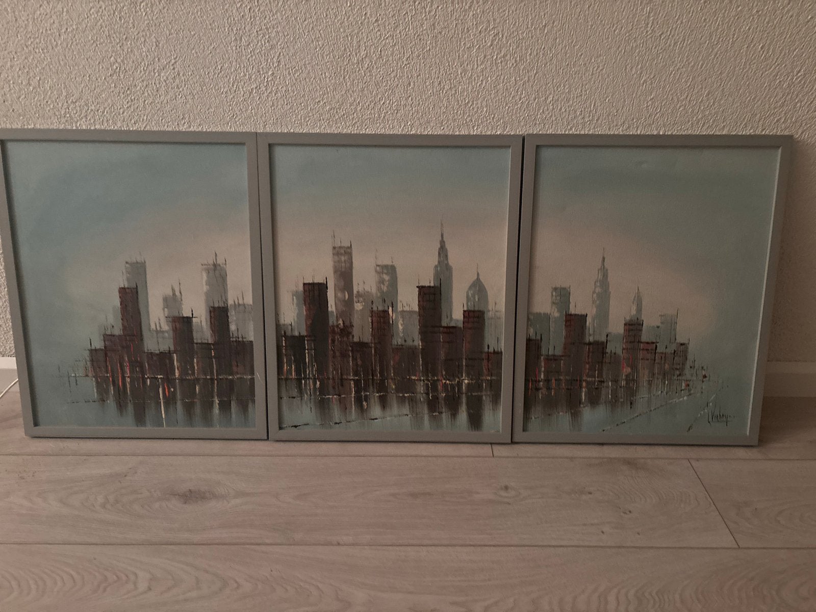 Stadsgezicht Schilderij Drieluik - J. Verheyne, Antiek en Kunst, Ophalen of Verzenden