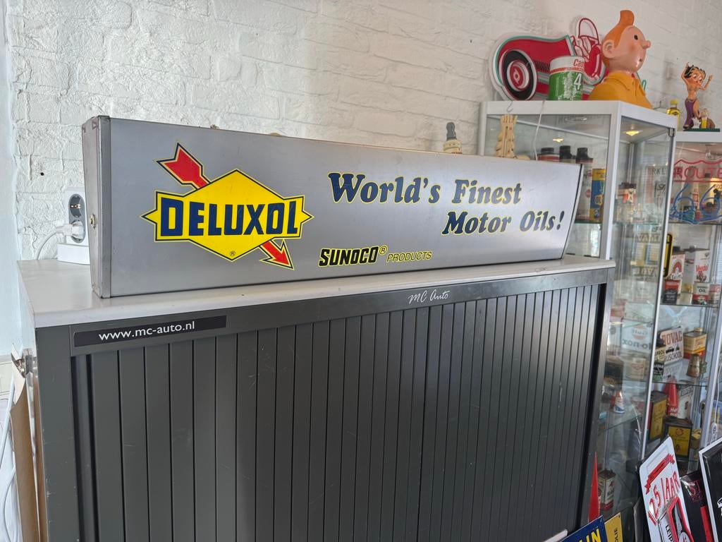 Vintage Deluxol Sunoco Motor Oils Lichtbak Reclamebord, Ophalen