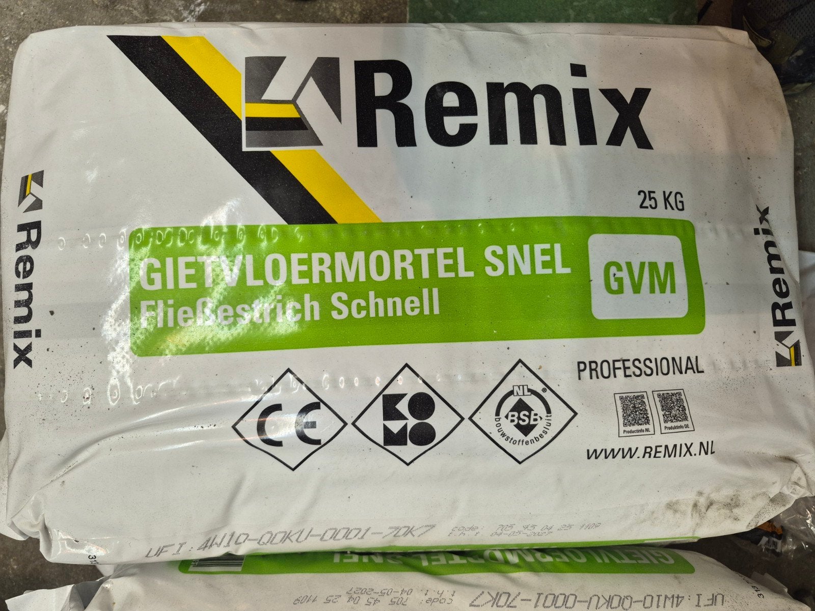6 zakken Remix Gietvloermortel Snel 25 KG, Doe-het-zelf en Verbouw, Ophalen, Overige typen, Nieuw, Minder dan 20 cm