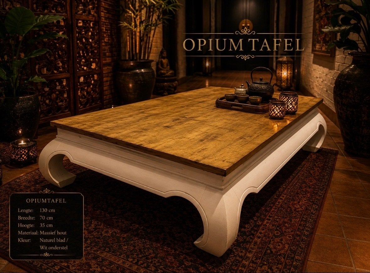 Opium Salontafel - Massief Hout, Wit Onderstel, Natuurlijk B, Ophalen, Gebruikt, 100 tot 150 cm, 50 tot 100 cm