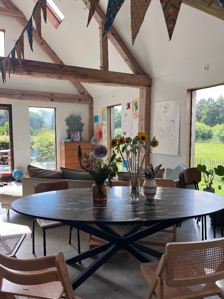 Marmerlook-tafel, Ophalen, Kunststof, 50 tot 100 cm, Zo goed als nieuw