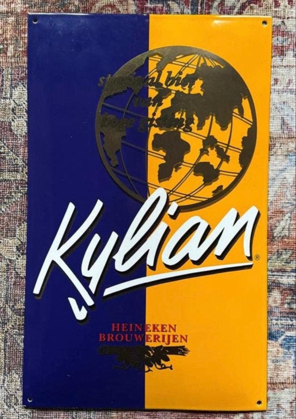Origineel metalen Kylian Heineken reclamebord, Ophalen, Gebruikt, Reclamebord