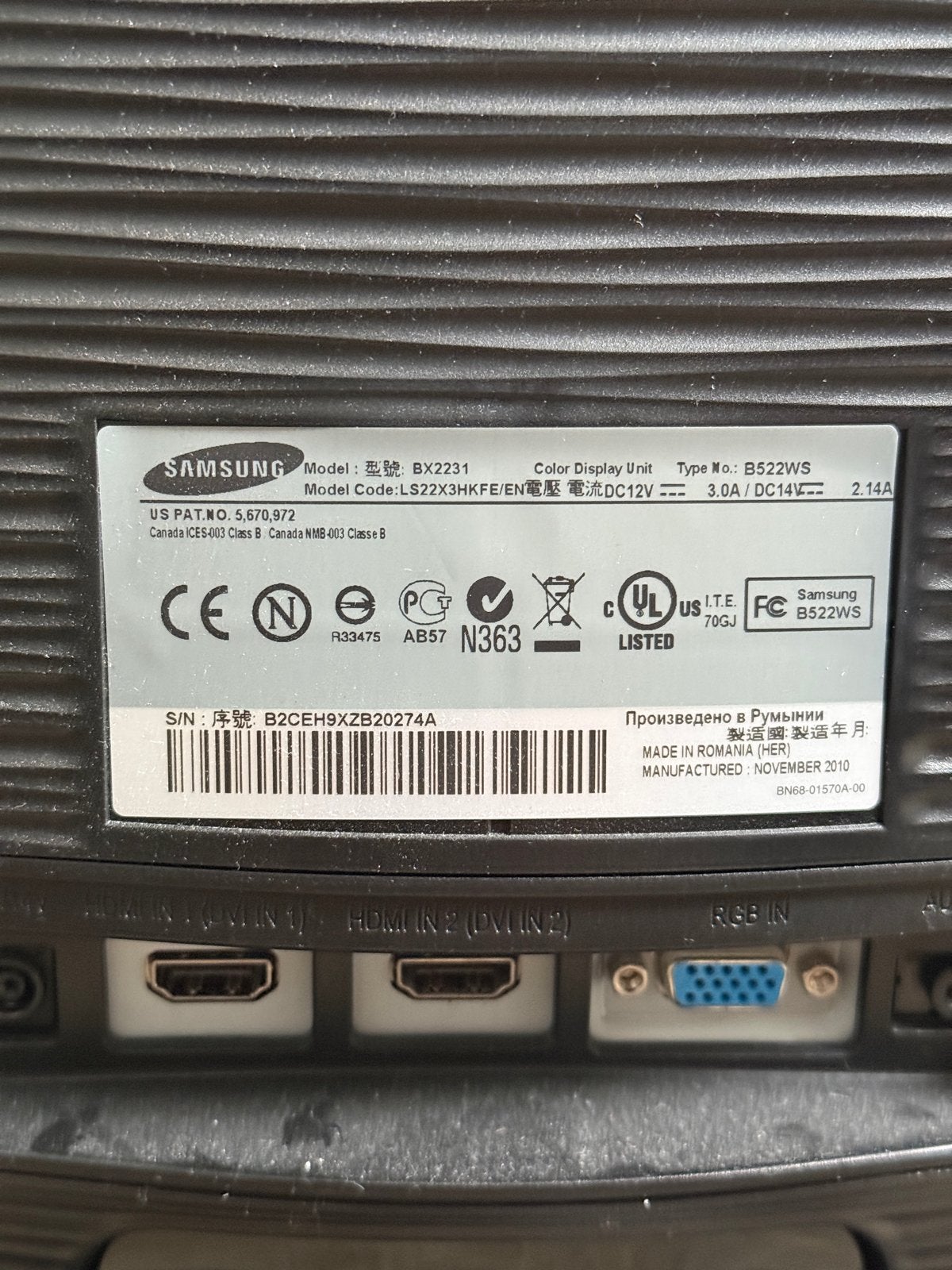 Samsung BX2231 Monitor - Full HD LED Scherm, Computers en Software, Monitoren, Ophalen, Full HD, 60 Hz of minder, Gebruikt