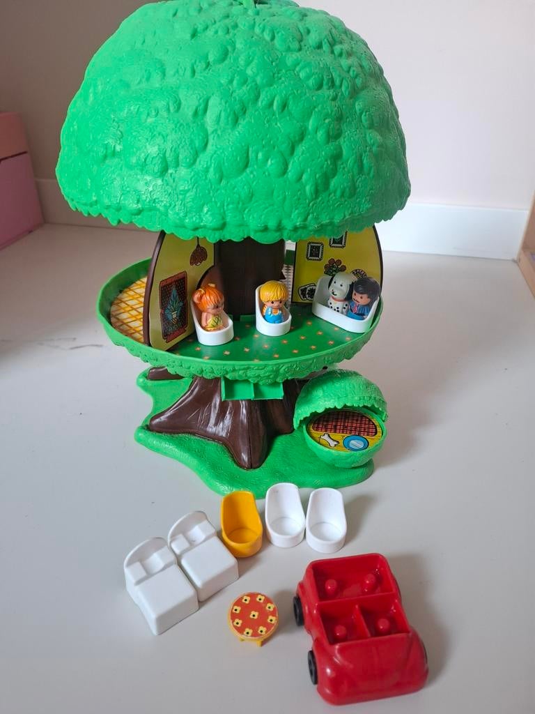 Vintage Speelboom met Meubels en Auto - Retro Speelgoed, Verzenden, Gebruikt, Jongen of Meisje