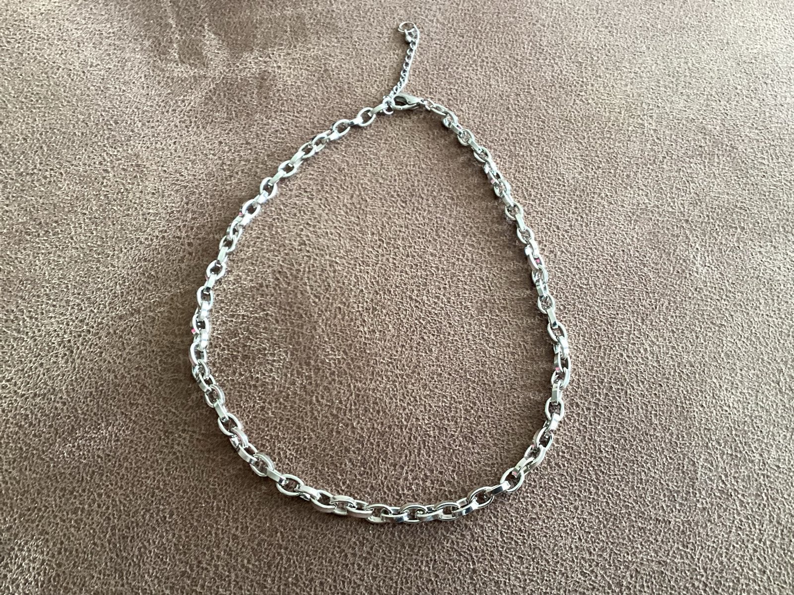 Zilverkleurige ketting met veiligheidskettinkje, Ophalen of Verzenden, Gebruikt, Zilver, Overige materialen