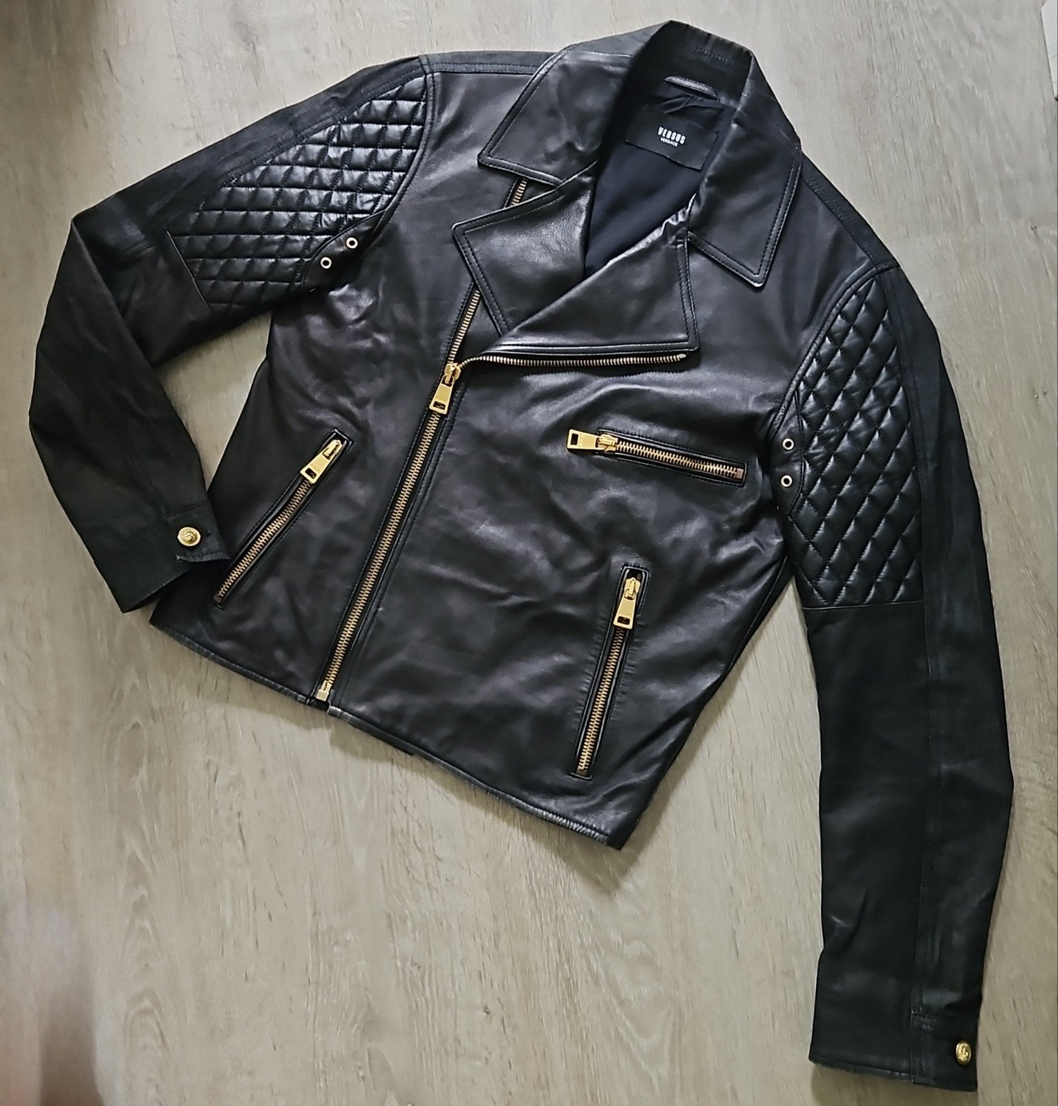 Versus Versace hybride bikerjack jas echt leer en denim maat, Ophalen of Verzenden, Gedragen, Zwart