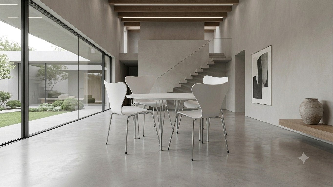 Fritz Hansen eettafel met 4 stoelen - showroommodel, Ophalen, Kunststof, Info@fritzhansen.com, Allerødvej 10, 3450 Allerød, Denemarken