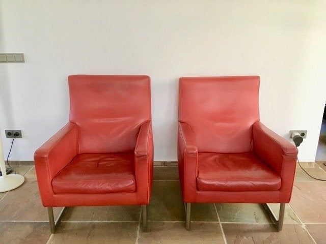 Set van twee fauteuils Molinari Mr X met één pouffe, Ophalen, Gebruikt, 75 tot 100 cm, Leer