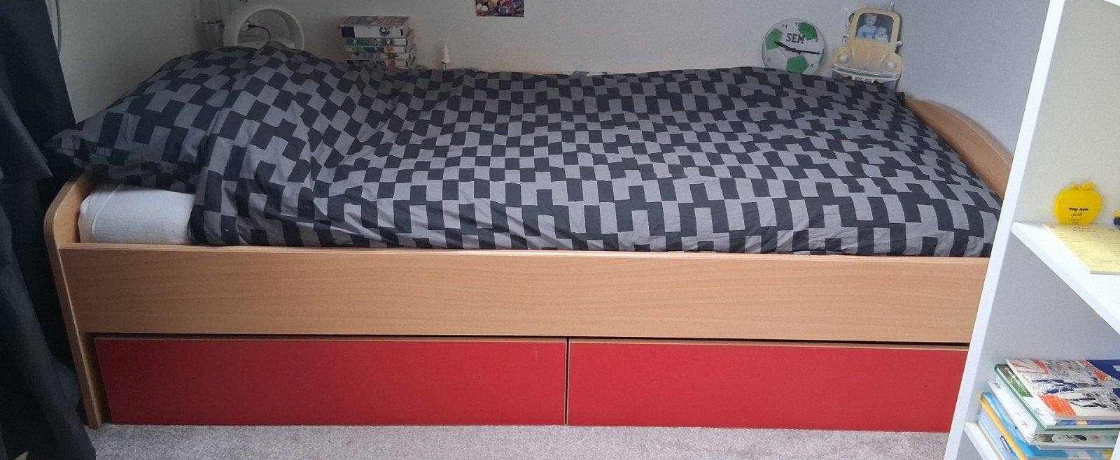 Eenpersoonsbed met matras, lattenbodem en opberglades, 90 cm, Eenpersoons, Wit, Ophalen of Verzenden