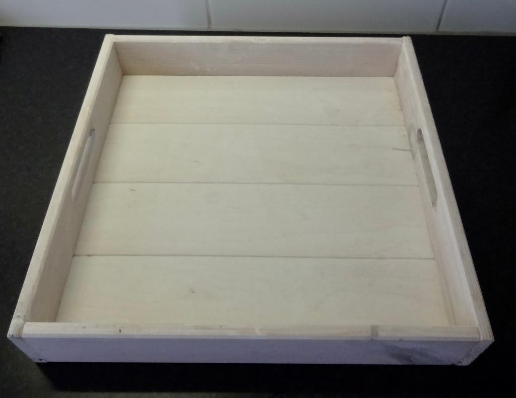 Vierkant houten dienblad, beige wit hout, Huis en Inrichting, Woonaccessoires | Dienbladen, Ophalen of Verzenden, Zo goed als nieuw