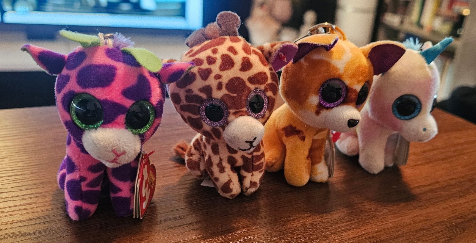 Ty Beanie Boo's sleutelhangers - 4 stuks, Paars, Giraf, Ophalen of Verzenden, Klein (minder dan 20 cm)