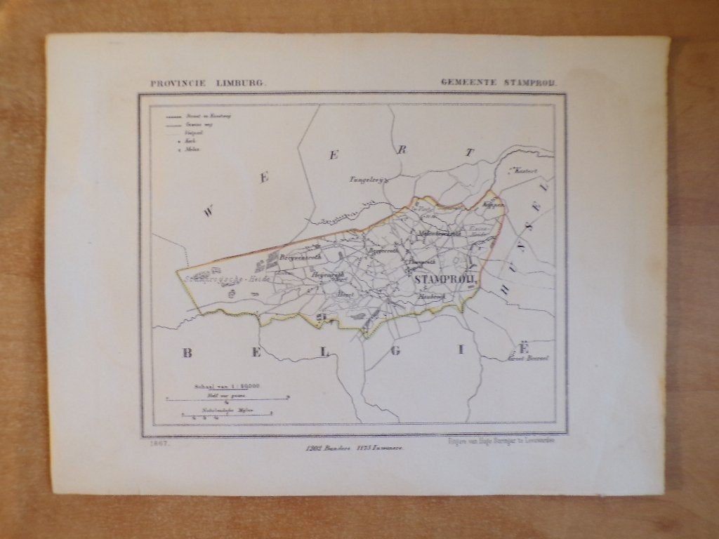 origineel Kuyperkaartje Stramproy Stramproij, Limburg, 1867, Boeken, Gelezen, Ophalen of Verzenden, Landkaart, Jacob Kuyper
