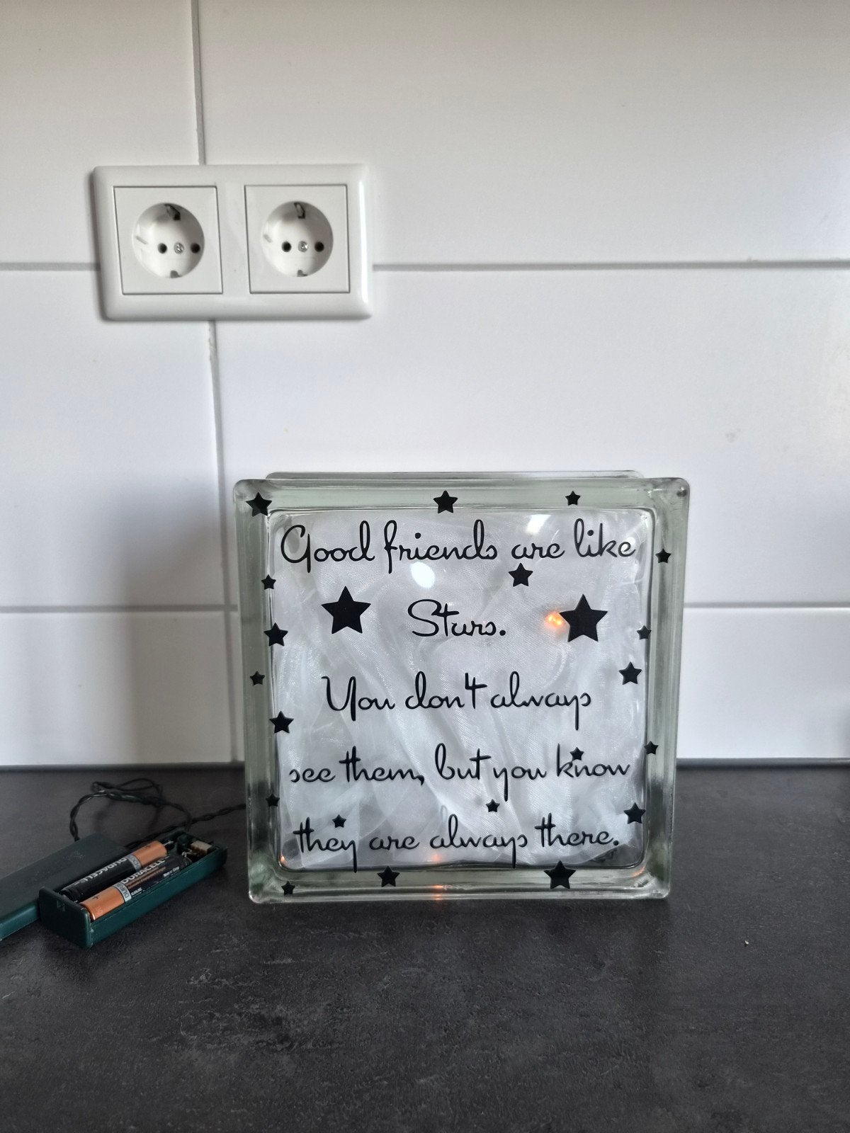 Decoratieve glazen bouwsteen met lichtjes, Ophalen of Verzenden
