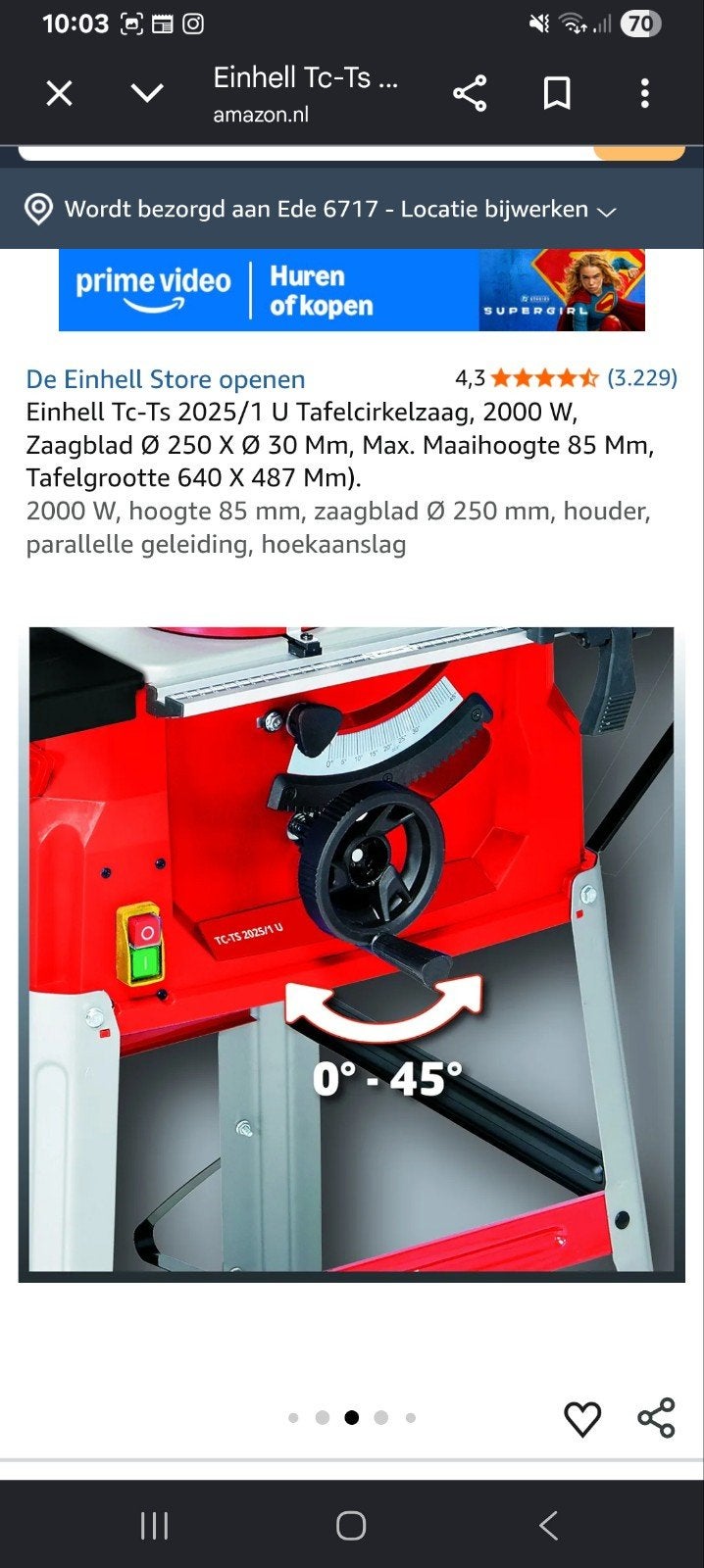 Einhell Tafelzaag TC-TS 2025/1 U - Goed werkend, Gebruikt, Cirkelzaag, 70 mm of meer, Einhell