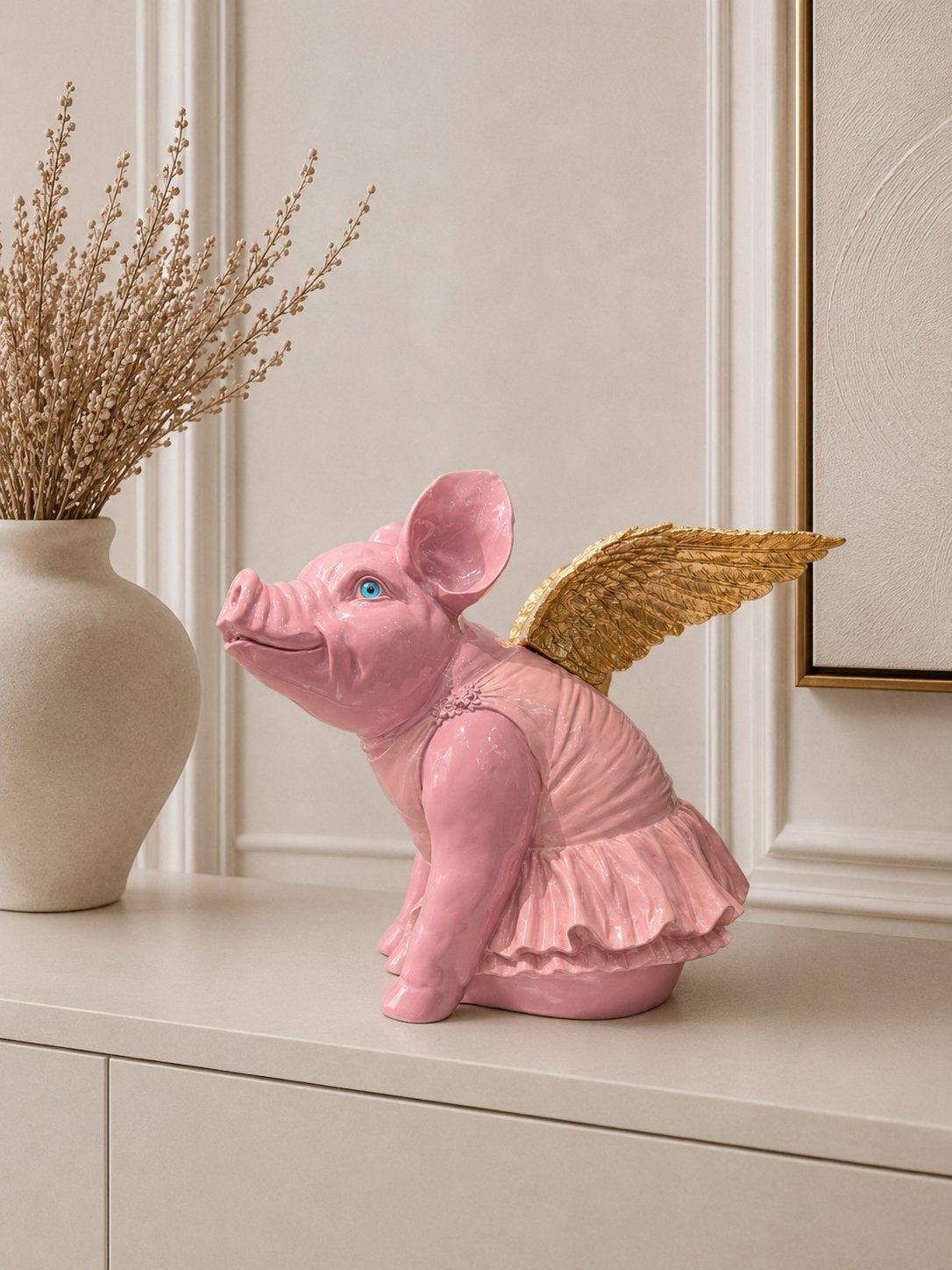 Decoratief beeld - Varken met gouden vleugels, Overige materialen, Verzenden, Overige stijlen, Nieuw