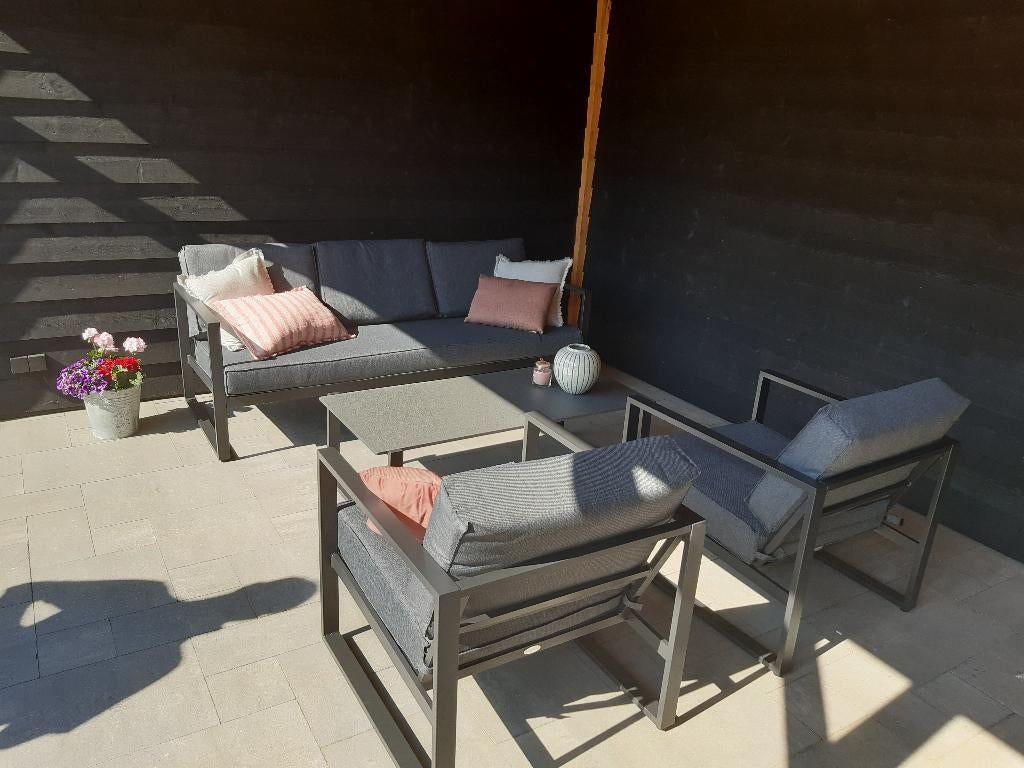 Mooie loungeset, Tuin en Terras, Ophalen, 5 zitplaatsen, Gebruikt, Aluminium