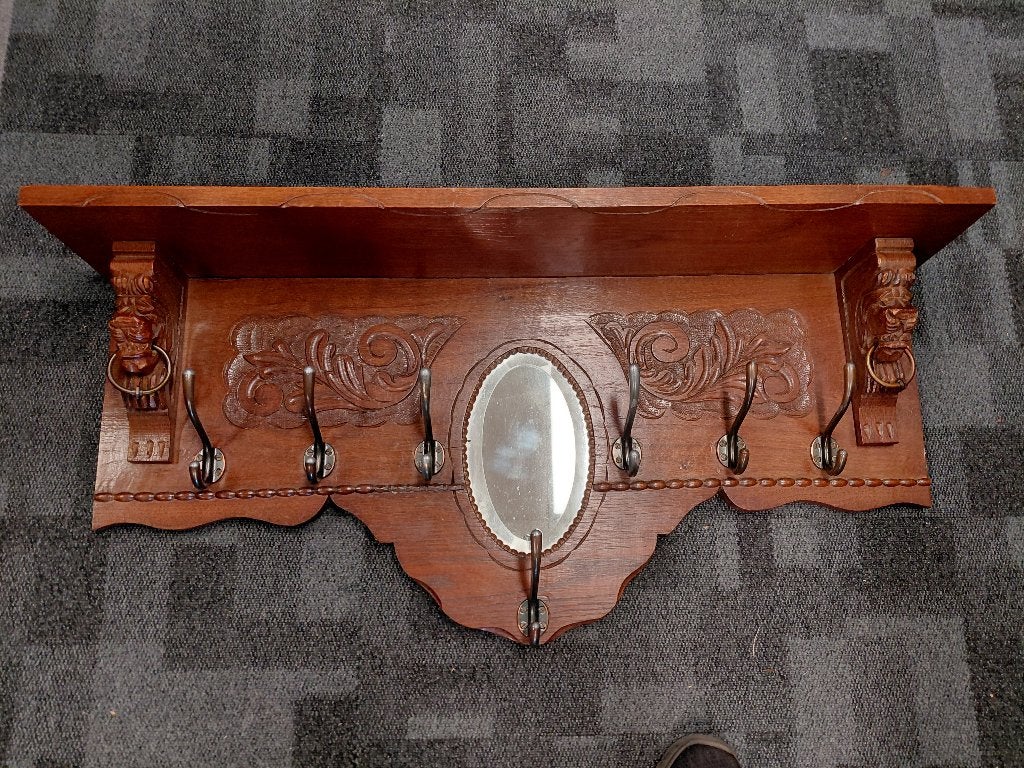 Mechelse kapstok met spiegel, 7 kapstokhaken., Antiek en Kunst, Ophalen