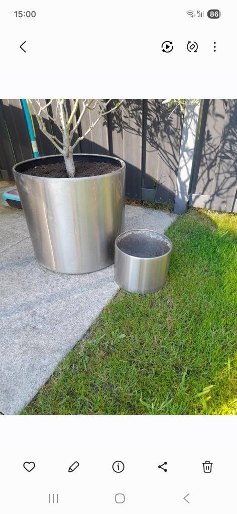 RVS bloempotten 2x groot 1x klein, Ophalen, Rond, Metaal, Minder dan 30 cm