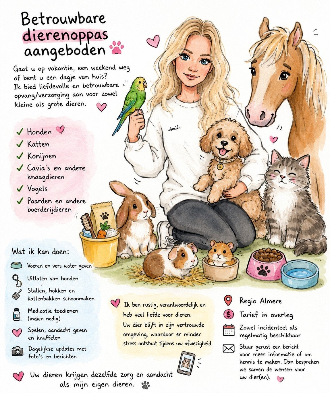 Dierenoppas aan huis, Rust, aandacht en zorg, Overige vormen