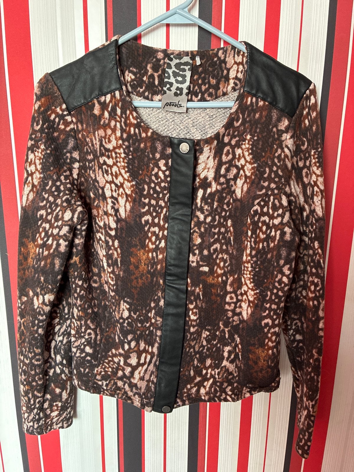 Leopard print jasje met leren details  Maat M, Ophalen of Verzenden, Gedragen, Maat 38/40 (M), Bruin