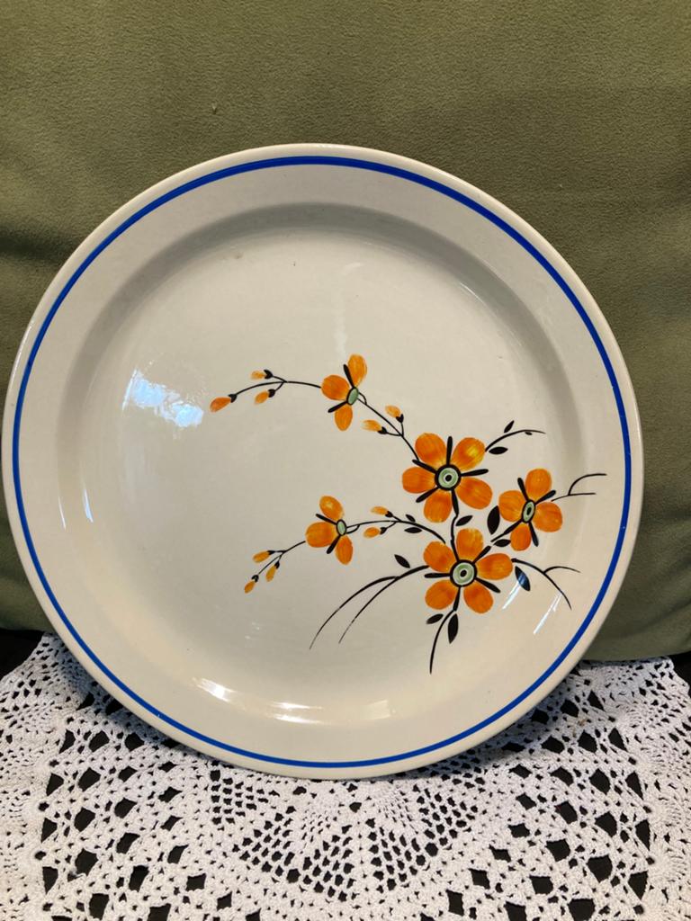 Groot vintage bord, gebakschaal, Boch, oranje bloem (210526), Gebruikt, Ophalen of Verzenden, Bord(en), Overige stijlen