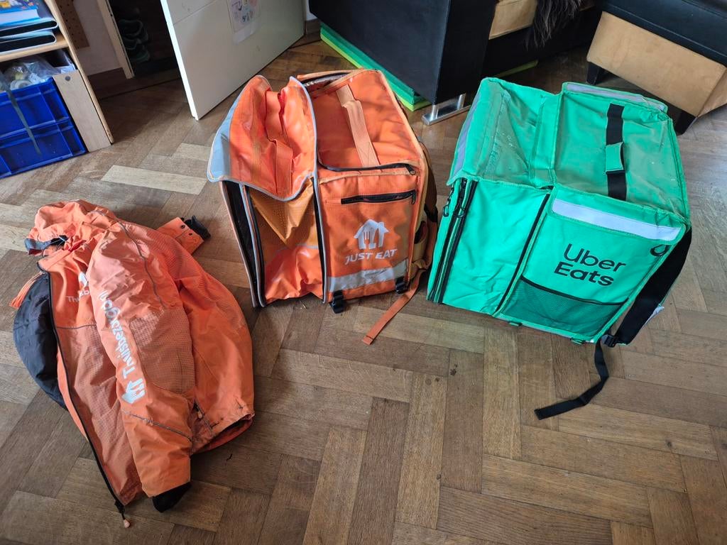 Uber eats just eat bezorgtas jas thuisbezorgd, Ophalen of Verzenden, Zo goed als nieuw, Oranje, 30 cm of meer