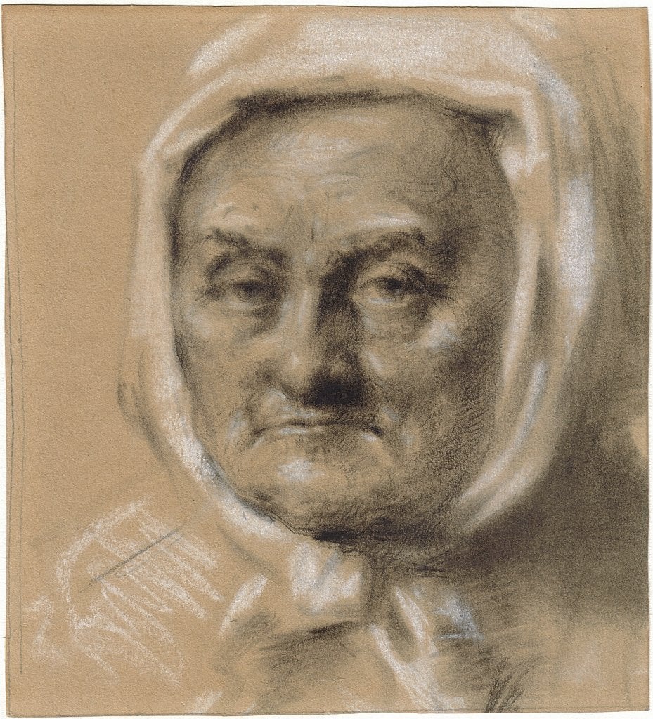 Lambertus Lingeman krijttekening "Oudere Vrouw",1856, gesign, Antiek en Kunst, Ophalen, Tekening, Krijttekening, Origineel