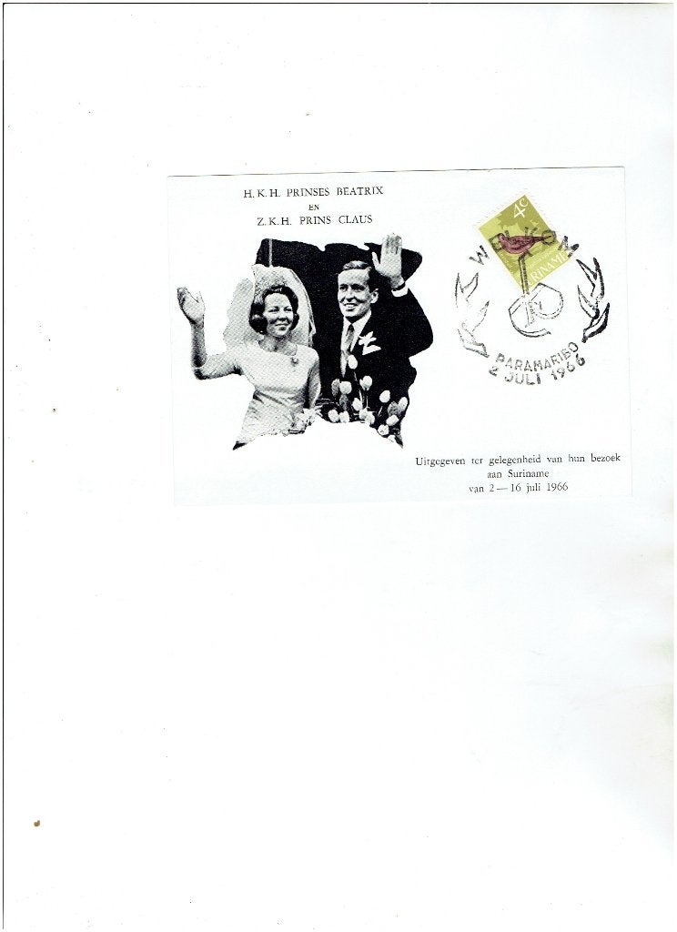 Suriname bezoek Beatrix en Claus 1966, Ophalen of Verzenden, Gestempeld