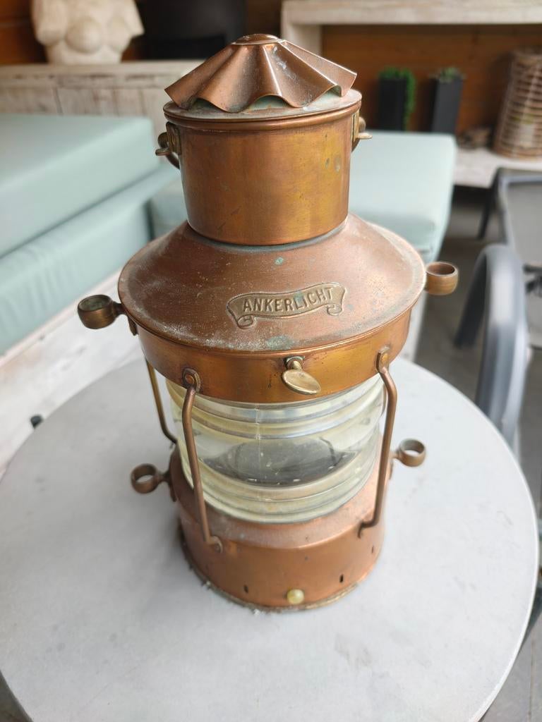 Koperen scheepslamp - omgebouwd tot wandlamp, Antiek en Kunst, Ophalen