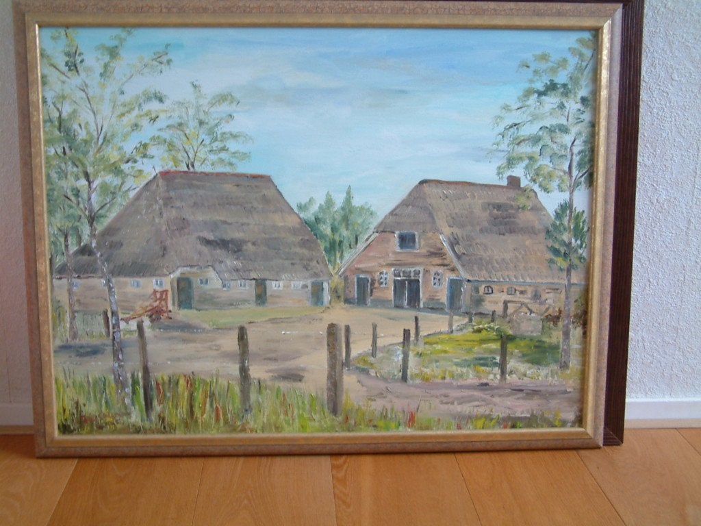 2 x boerderij bij  Ommen -Dalfsen  60 x 80  cm  olie verf, Doek, Ophalen of Verzenden, Olieverf, Klassiek