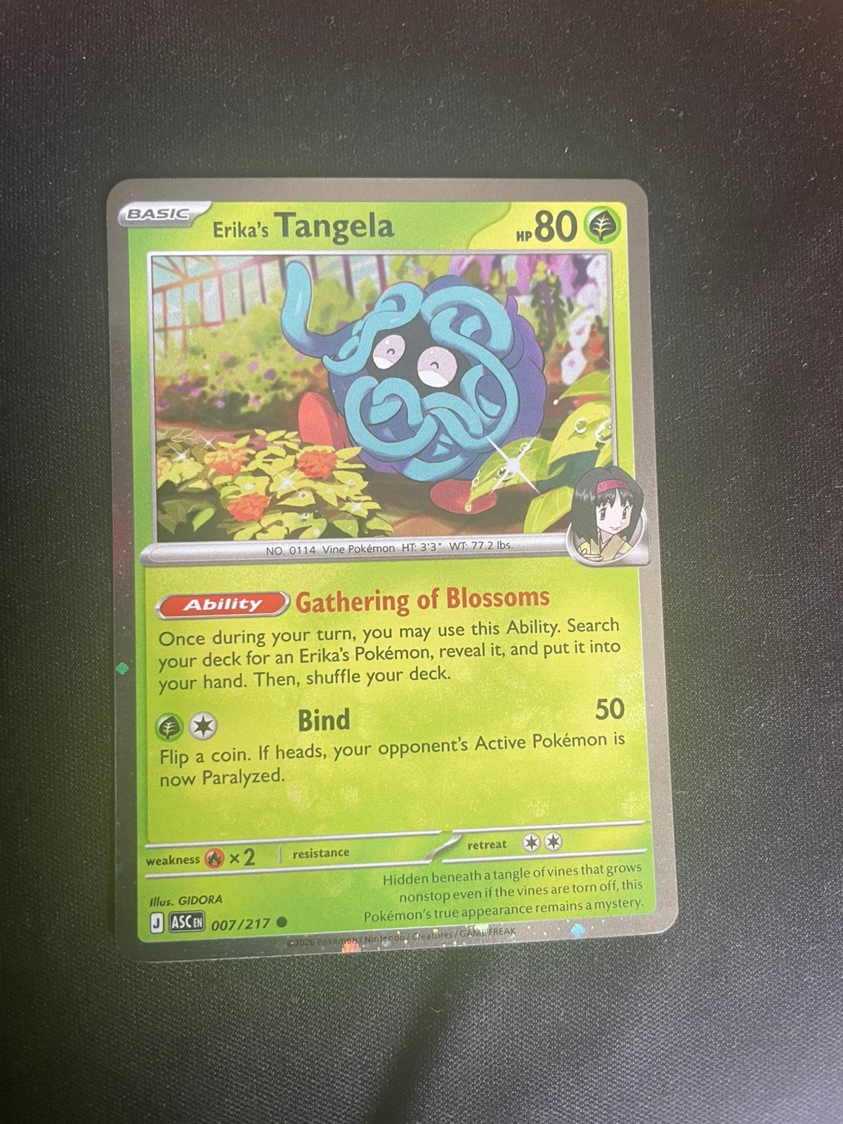 Pokémon Erica’s Tangela cosmos holo Ascended heroes 007/217, Ophalen of Verzenden, Nieuw, Losse kaart