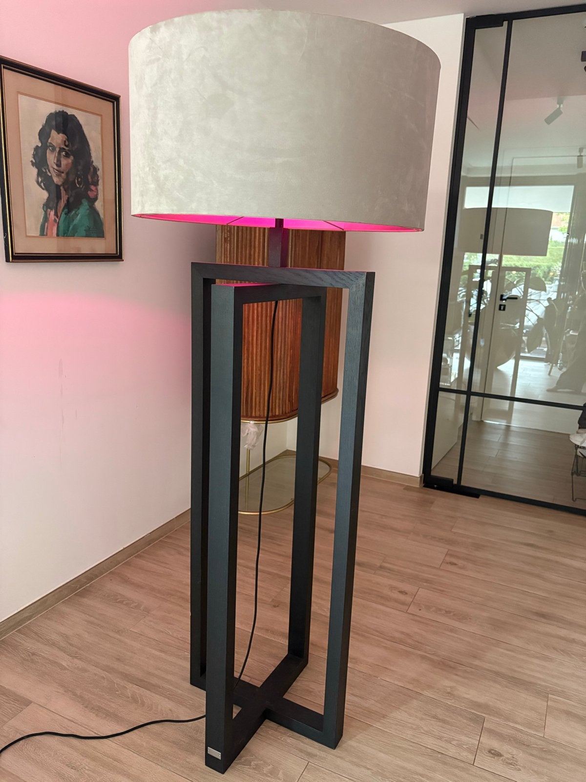 Stijlvolle Vloerlamp 'LAYER by Adje' met Dimmer, Zo goed als nieuw, 150 tot 200 cm, Hout, E27 (groot)