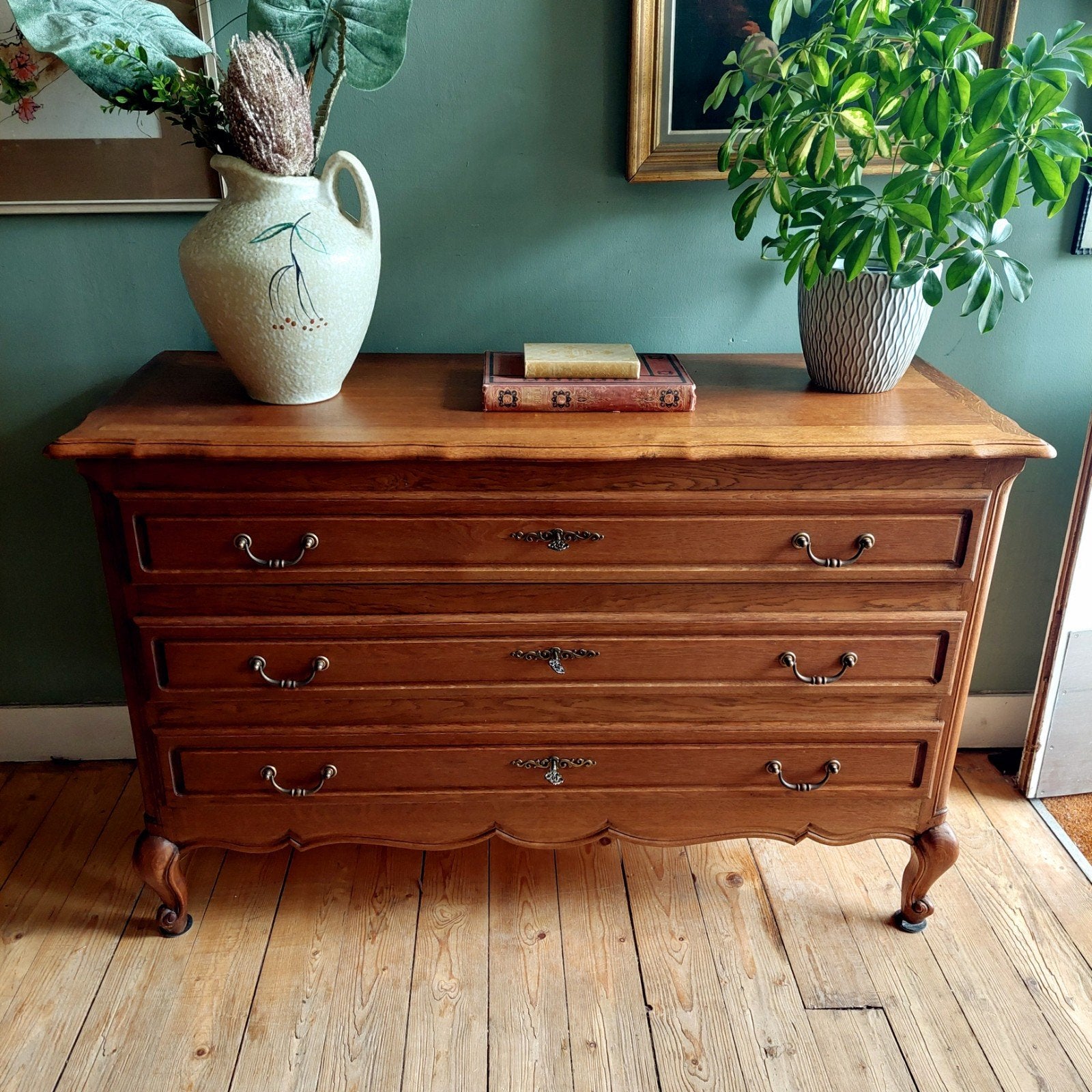 Lucky Vintage MCM Franse ladekast model XL met sleutels, Queen Anne, 100 tot 150 cm, ., Eikenhout