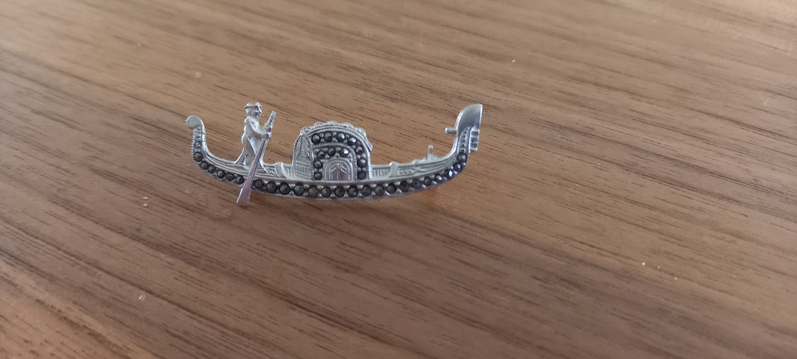 Vintage zilveren markasiet gondel broche, Ophalen of Verzenden
