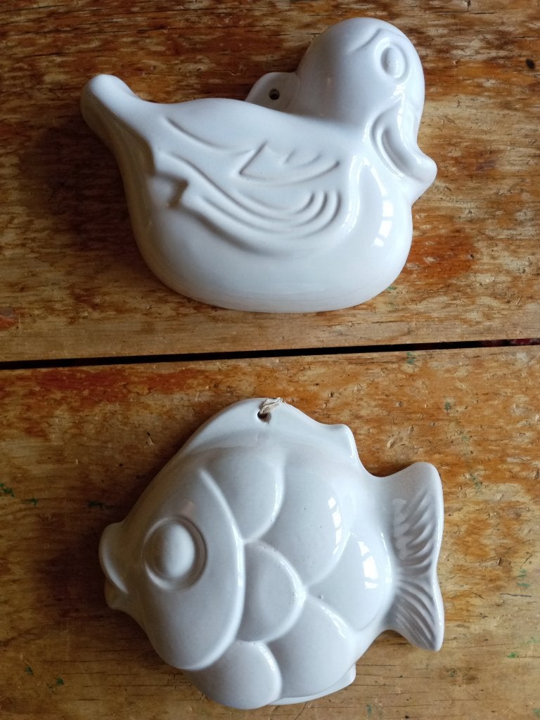 Vintage puddingvorm eenen vis, Ophalen of Verzenden, Steen/keramiek, Wit, Overige typen