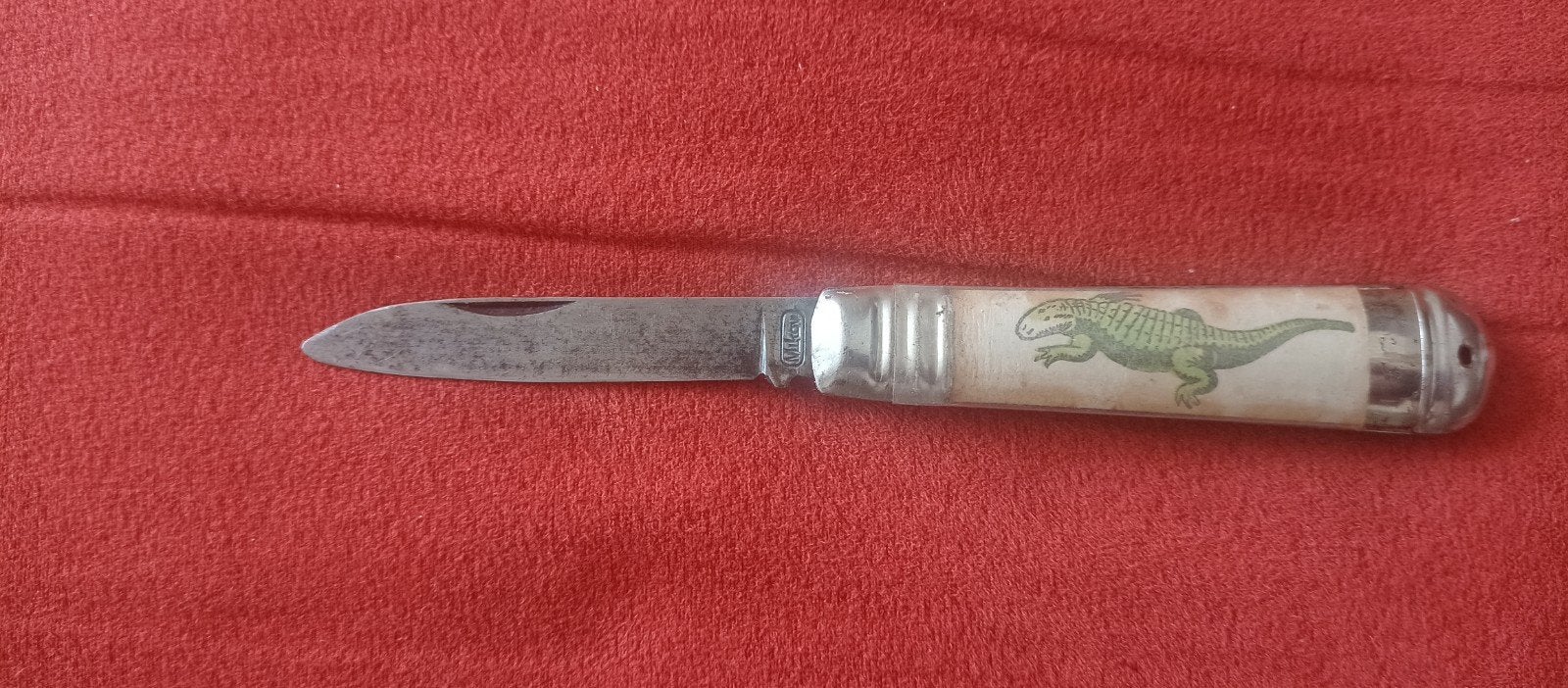 Vintage zakmes met krokodil en groen handvat, Ophalen of Verzenden