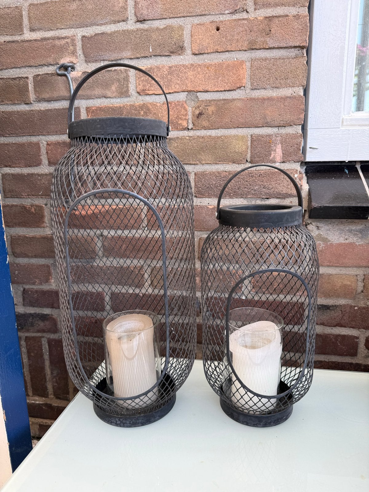Metalen windlichten met handvat, Ophalen, Windlicht, Gebruikt, Metaal