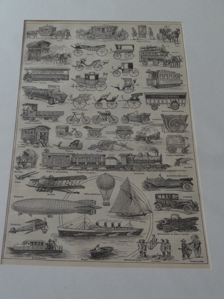 litho voertuigen koetsen, trams, treinen, auto's jaren 20, Antiek en Kunst, Kunst | Litho's en Zeefdrukken, Origineel, Verzenden