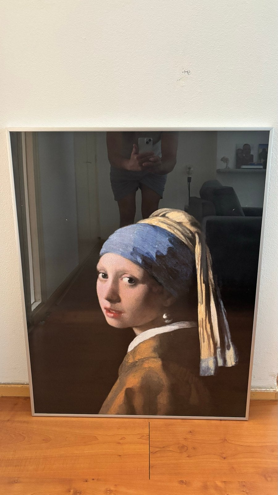 Poster Meisje met de Parel - Ingelijst (90x70 cm), Ophalen, Gebruikt, Foto of Poster, 75 – 100