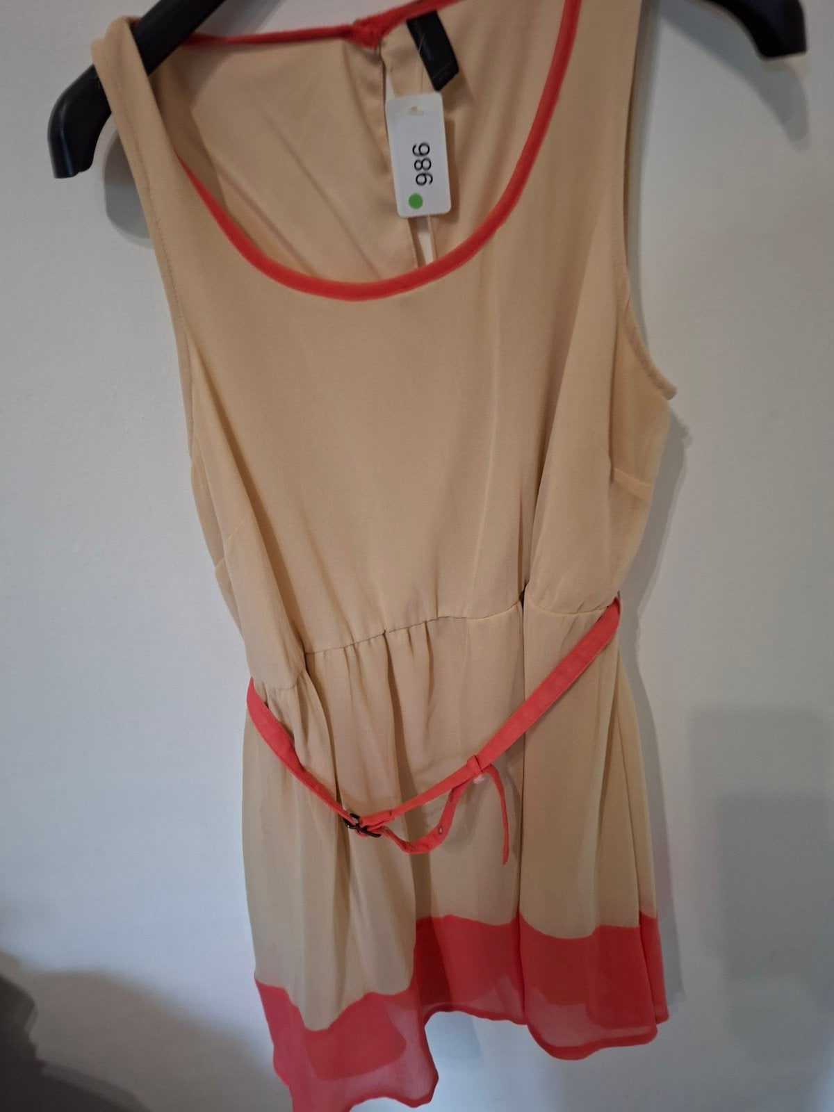 Vera Mode Jurk Maat S - Beige met Koraalrood, Kleding | Dames, Beige, Ophalen of Verzenden, Zo goed als nieuw, Vera Mode