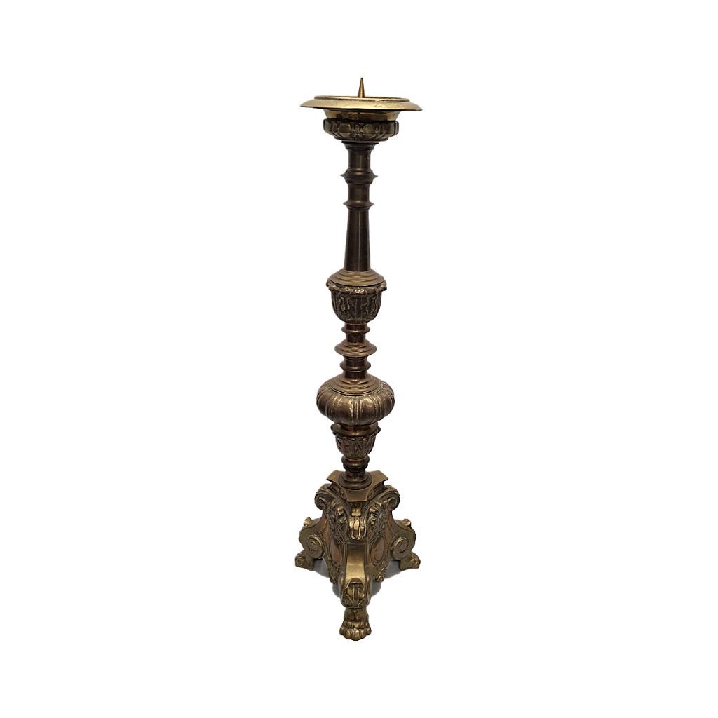 Grote barok stijl messing altaar kandelaar, Overige materialen, Gebruikt, 50 tot 75 cm, Ophalen of Verzenden