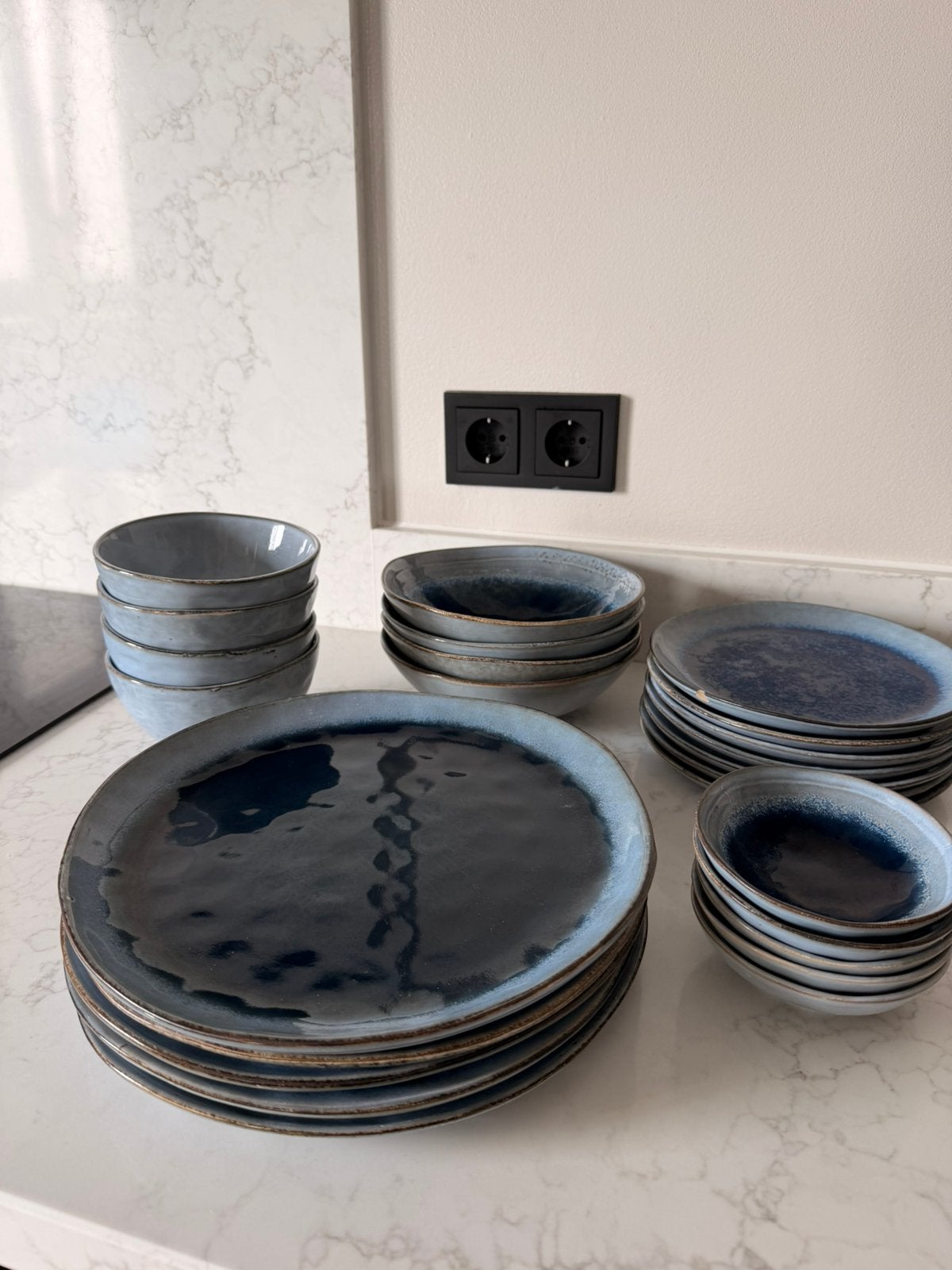 Ottawa diner set paar gechipt servies blokker blauw keramiek, Huis en Inrichting, Keuken | Servies, Ophalen of Verzenden, Overige stijlen