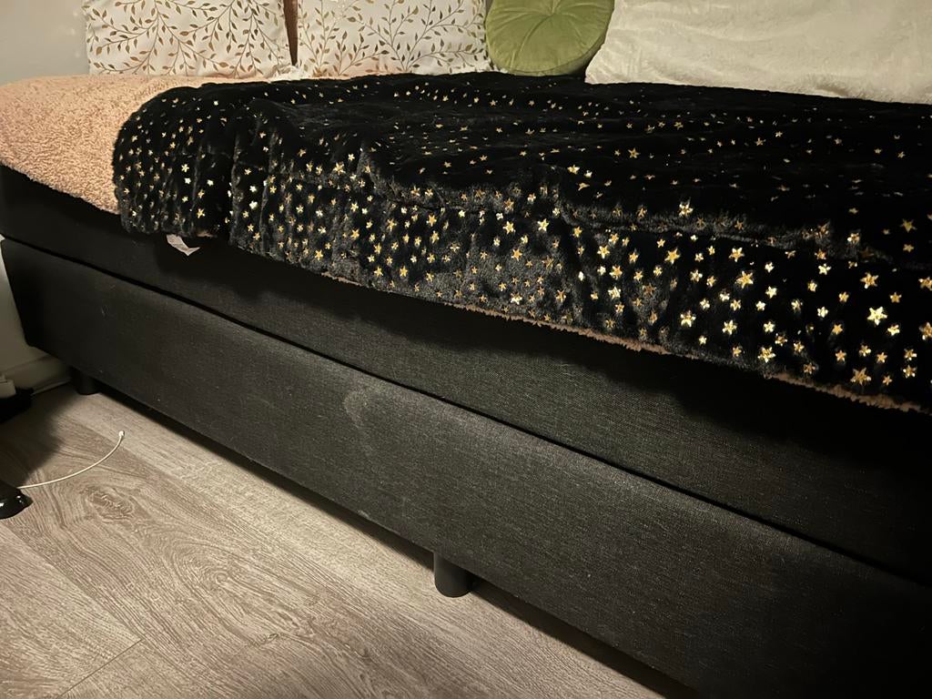 Eenpersoons boxspring met toppeer 90 x 210, Ophalen, 90 cm, Eenpersoons, Zwart