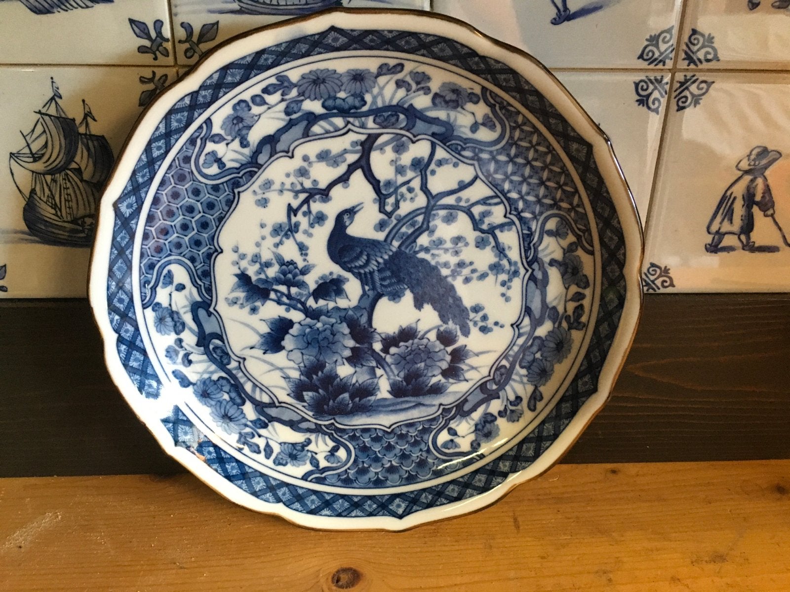 Japans wandbord met pauw, 22 cm, Ophalen of Verzenden