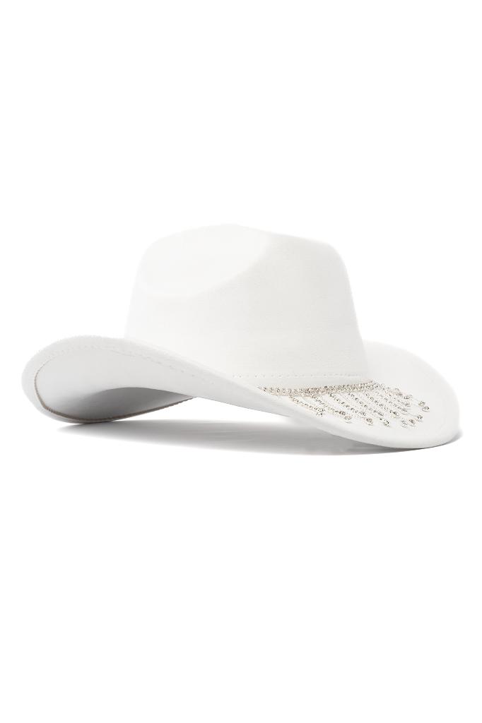 Cowboyhoed Wit Strass Steentjes Diamantjes Ketting Carnaval, Ophalen of Verzenden, Zo goed als nieuw, Carnaval, Accessoires