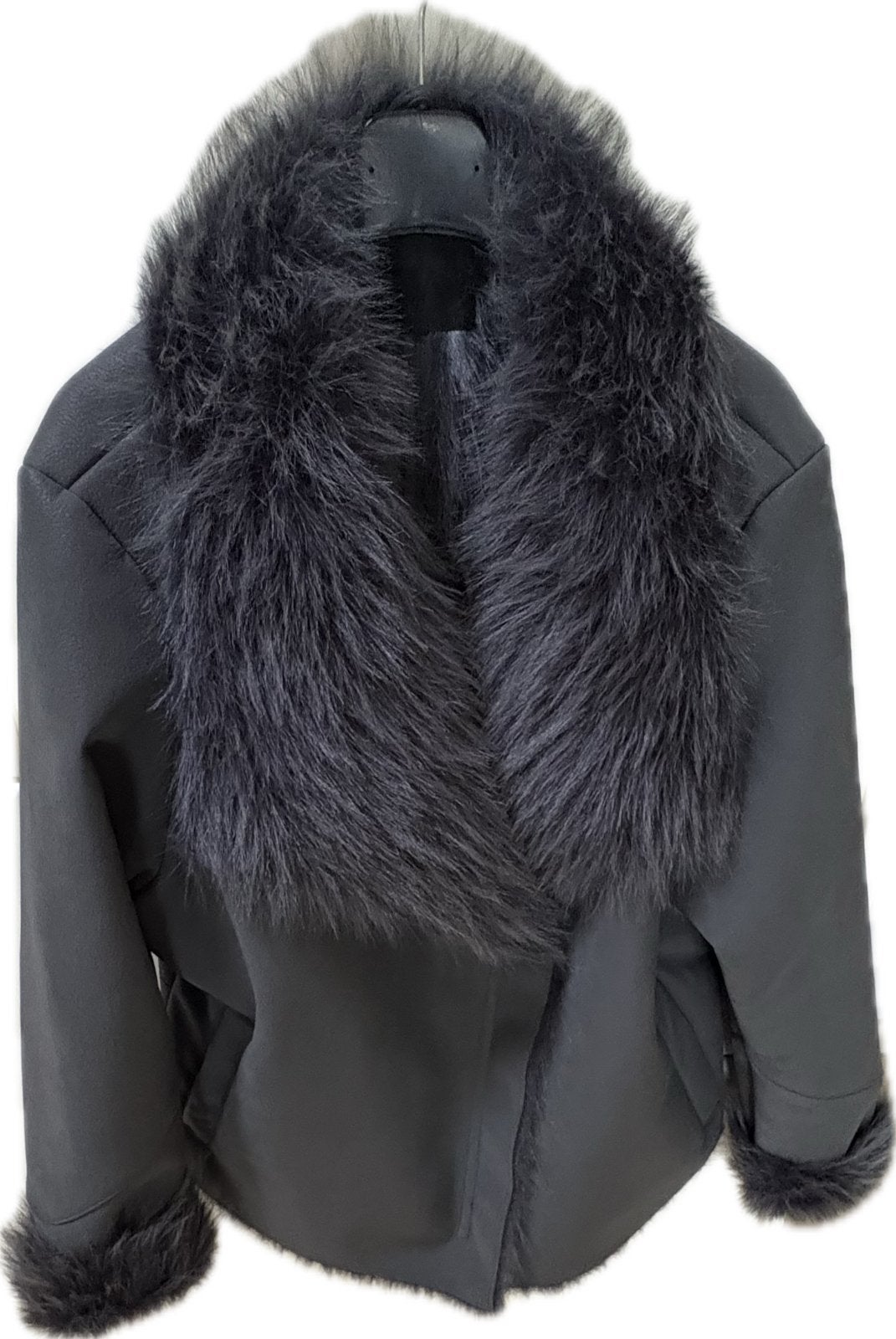Kort Imitatie Leren Jasje met Bontkraag - Maat XL, Ophalen, Zo goed als nieuw, Maat 46/48 (XL) of groter, Grijs